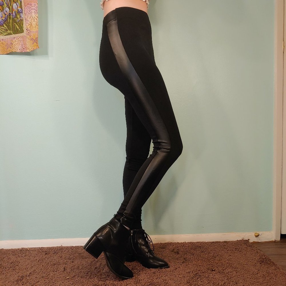Faux Leather Side Panel Leggings